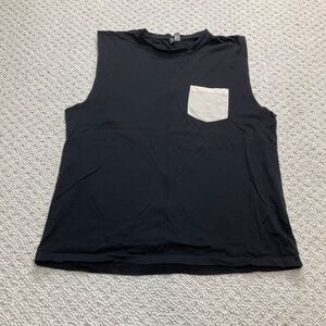 ASOS Tank Top Mens Medium Black White Pocket Cut Off Sleeves Relaxed Oversized